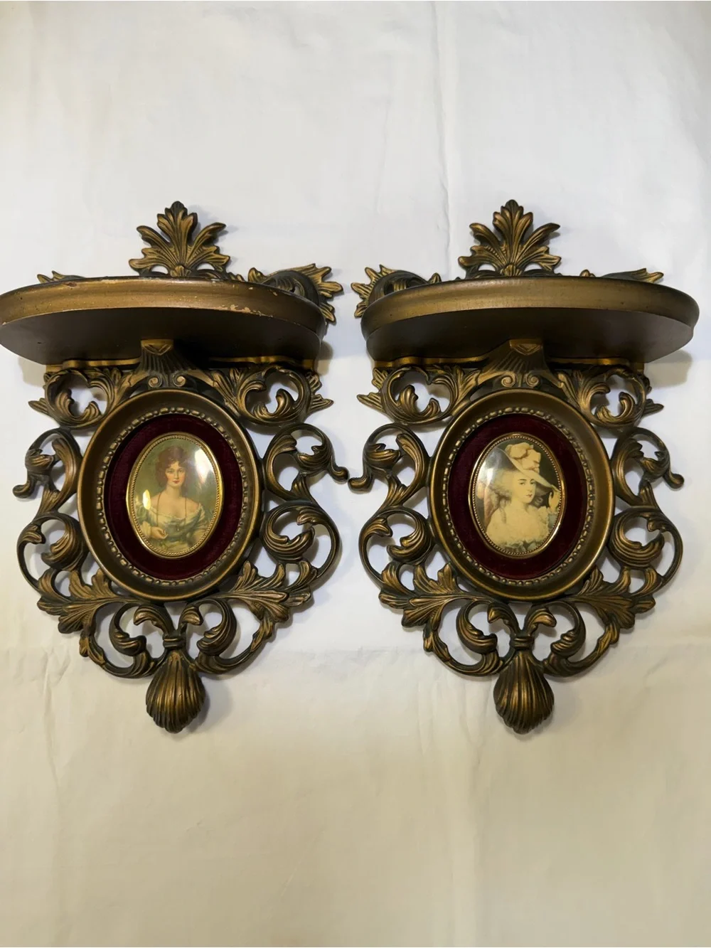 Pair of Cameo Creations Wall Shelf Sconces Victorian Hollywood Regency Gilded